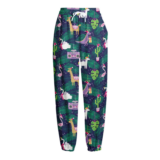 Funny Christmas Decoration Pattern Print Fleece Lined Knit Pants