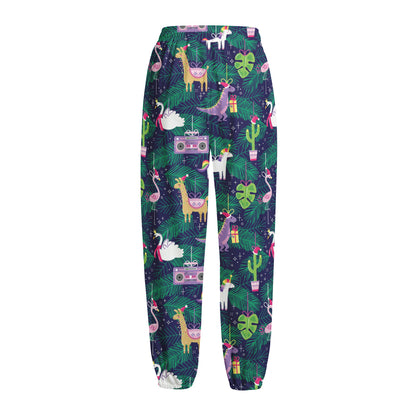 Funny Christmas Decoration Pattern Print Fleece Lined Knit Pants