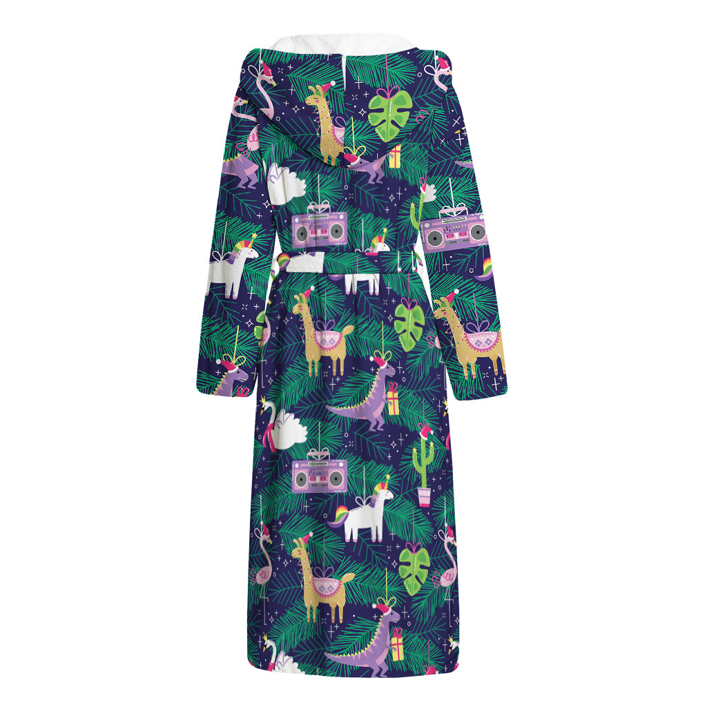 Funny Christmas Decoration Pattern Print Hooded Bathrobe