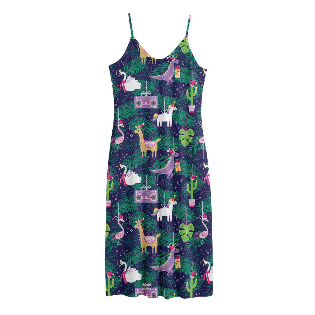 Funny Christmas Decoration Pattern Print Jersey Midi Cami Dress