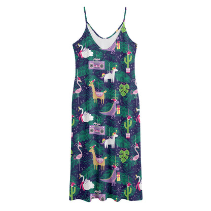 Funny Christmas Decoration Pattern Print Jersey Midi Cami Dress