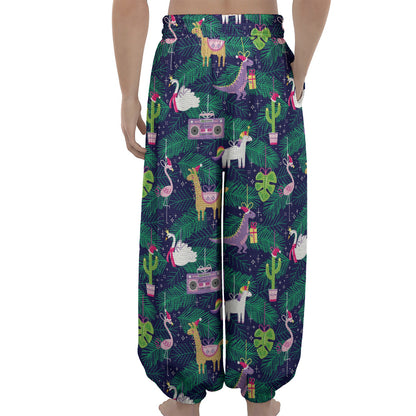 Funny Christmas Decoration Pattern Print Lantern Pants