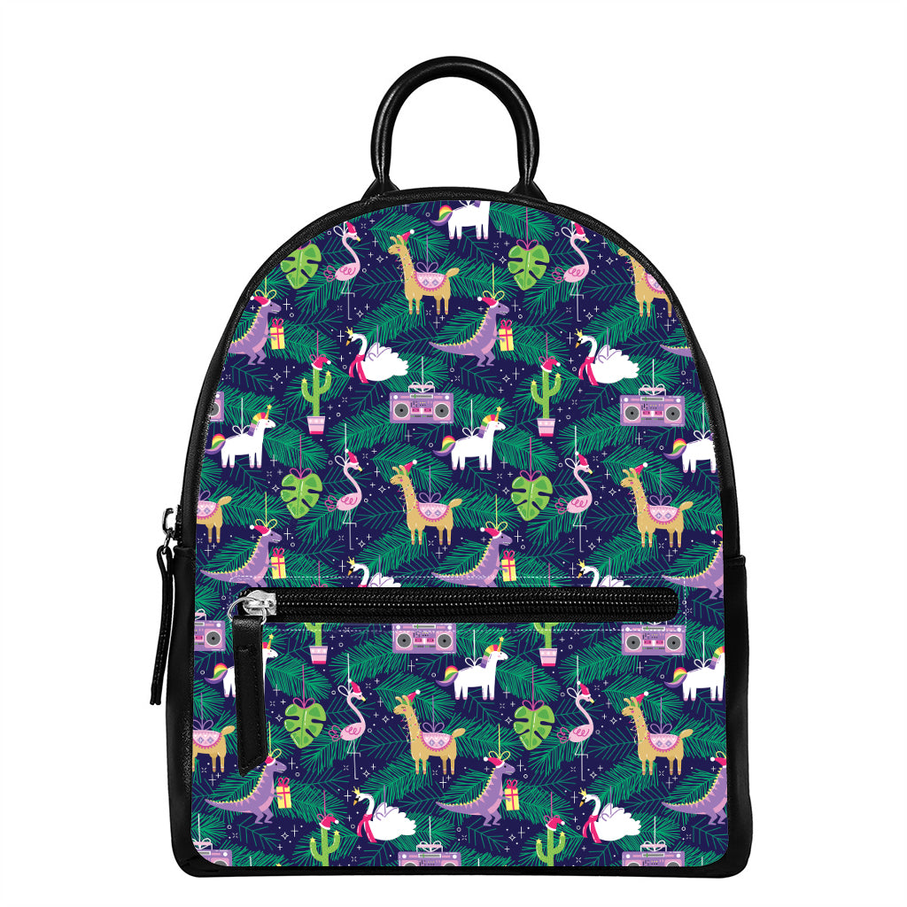 Funny Christmas Decoration Pattern Print Leather Backpack
