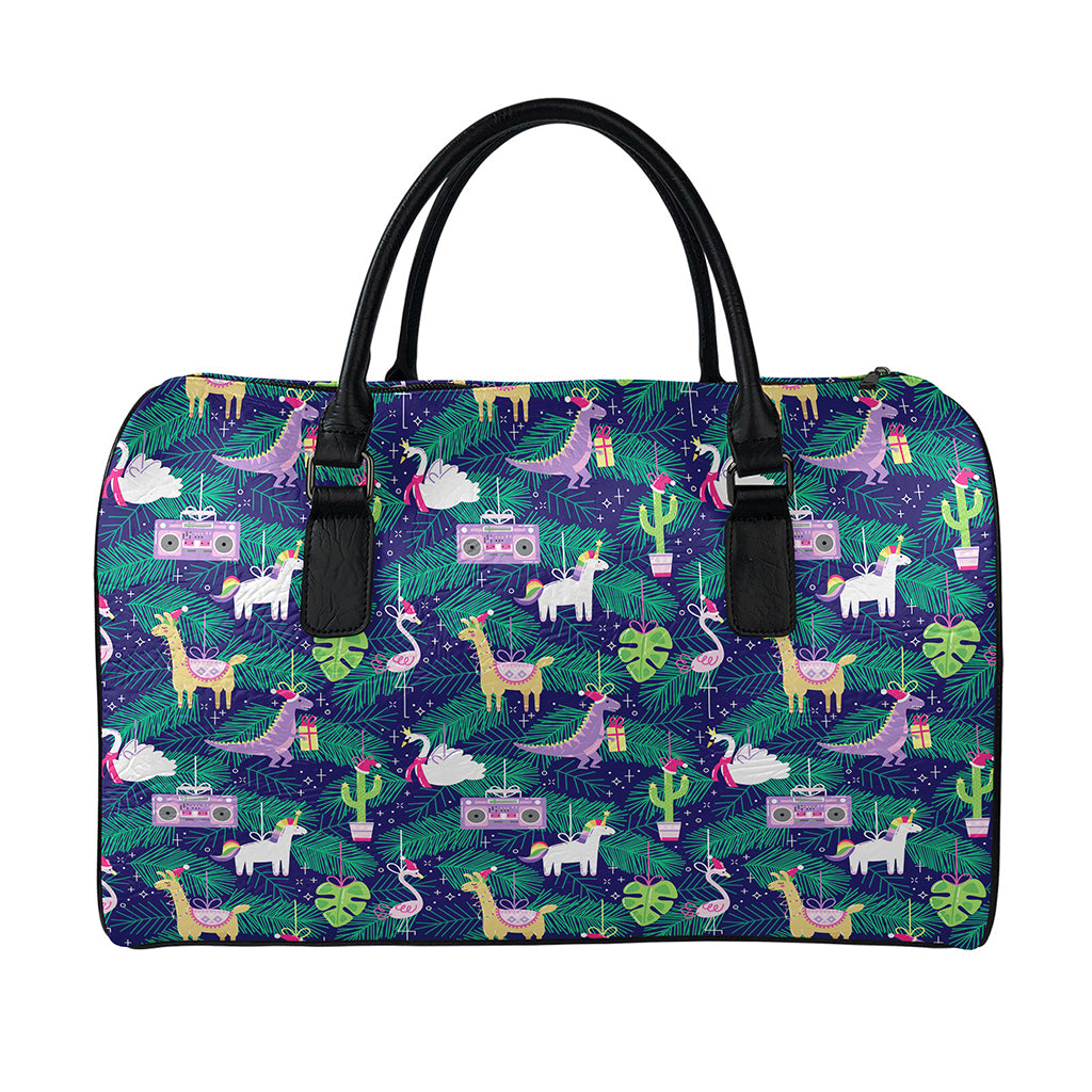Funny Christmas Decoration Pattern Print Leather Duffle Bag