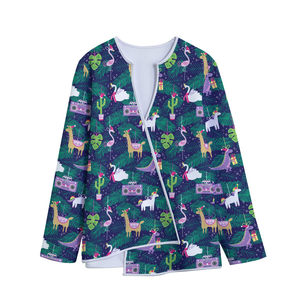 Funny Christmas Decoration Pattern Print Long Sleeve Short Coat