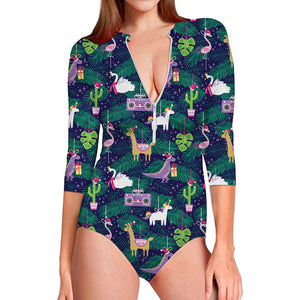 Funny Christmas Decoration Pattern Print Long Sleeve Swimsuit