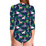 Funny Christmas Decoration Pattern Print Long Sleeve Swimsuit