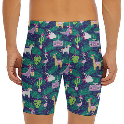 Funny Christmas Decoration Pattern Print Men's Long Boxer Briefs