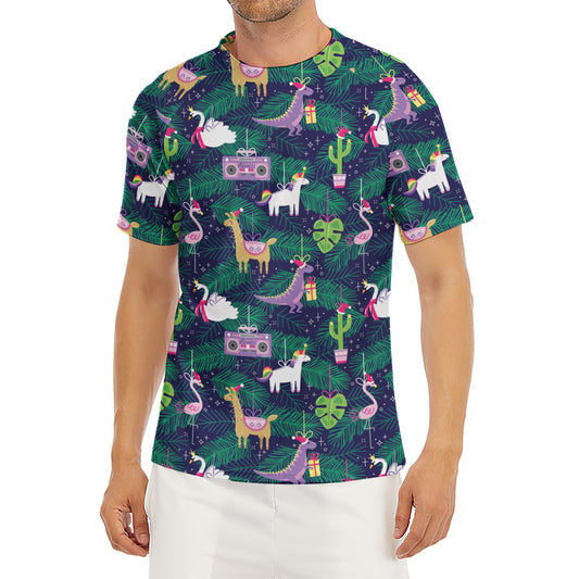 Funny Christmas Decoration Pattern Print Men's Short Sleeve Rash Guard