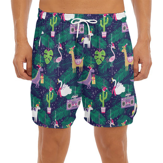 Funny Christmas Decoration Pattern Print Men's Split Running Shorts