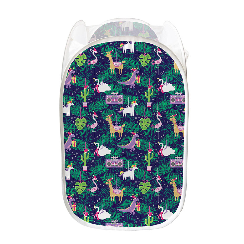 Funny Christmas Decoration Pattern Print Mesh Laundry Hamper