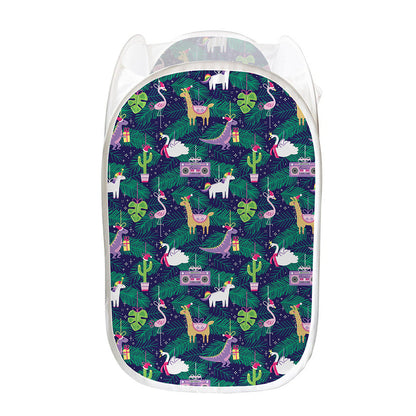 Funny Christmas Decoration Pattern Print Mesh Laundry Hamper