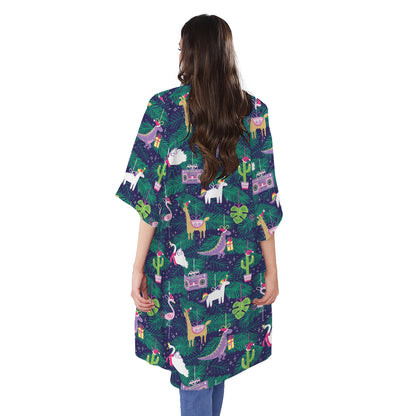 Funny Christmas Decoration Pattern Print Open Front Beach Cover Up