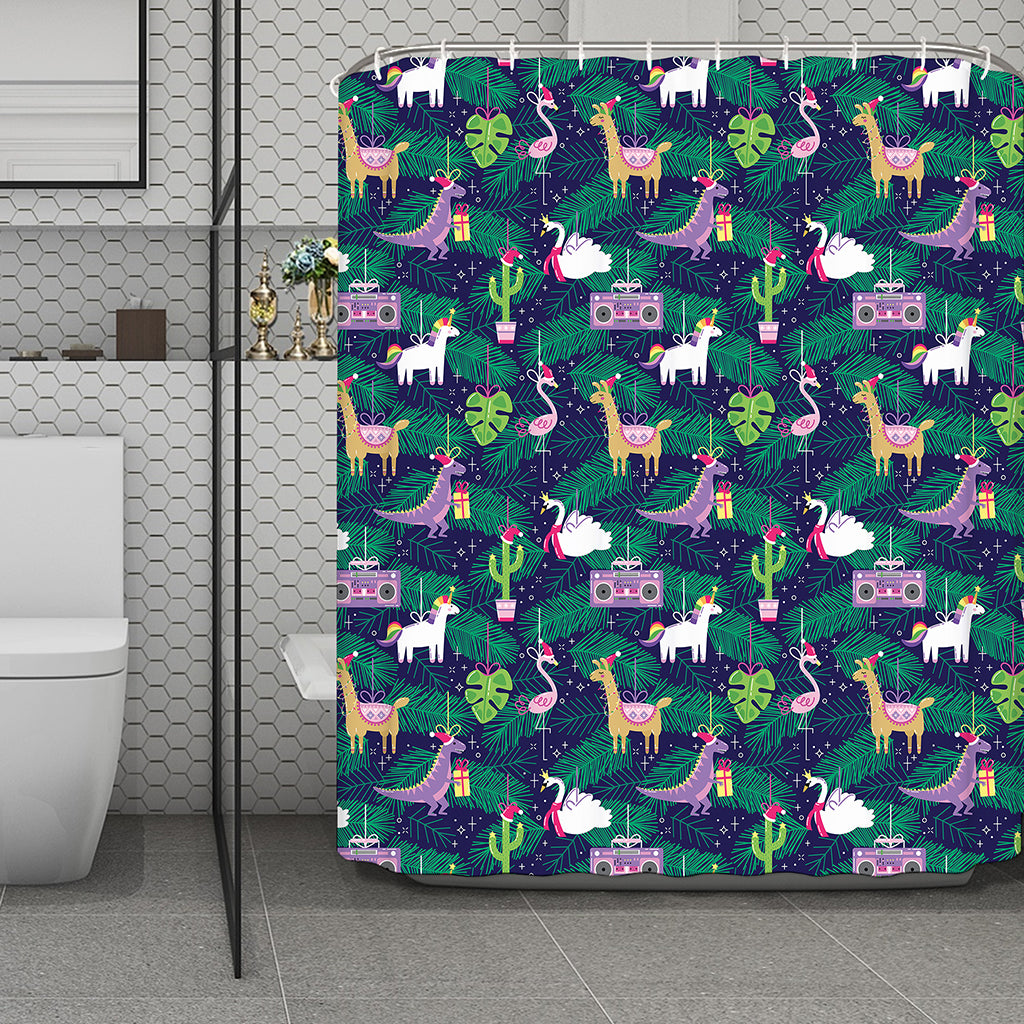 Funny Christmas Decoration Pattern Print Polyester Shower Curtain