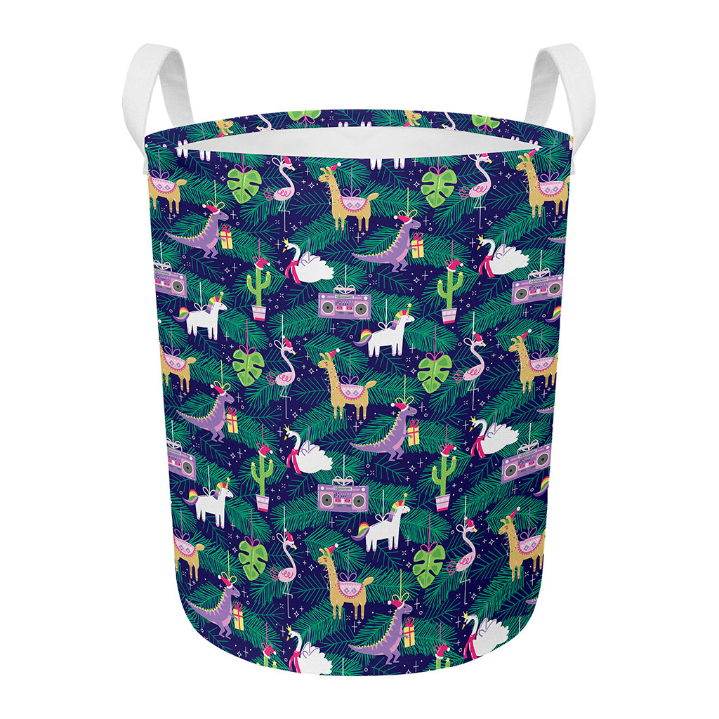 Funny Christmas Decoration Pattern Print Round Laundry Basket