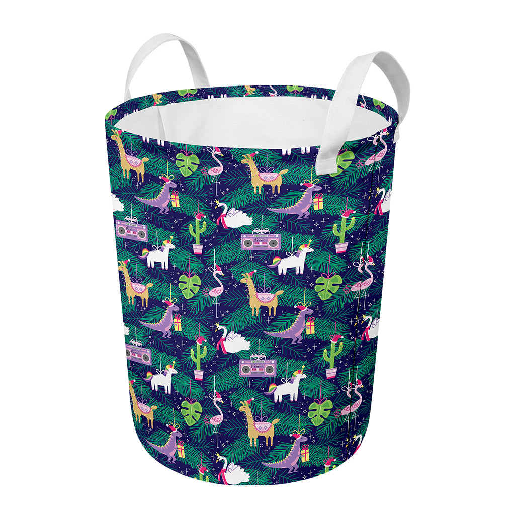Funny Christmas Decoration Pattern Print Round Laundry Basket