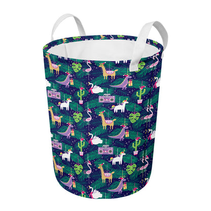 Funny Christmas Decoration Pattern Print Round Laundry Basket