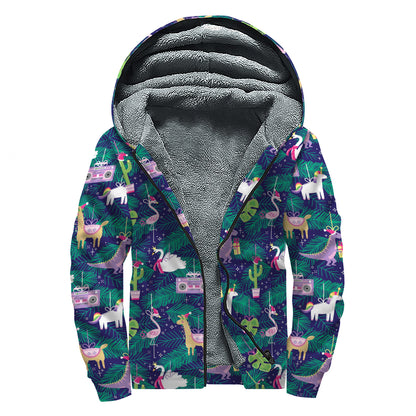 Funny Christmas Decoration Pattern Print Sherpa Lined Zip Up Hoodie