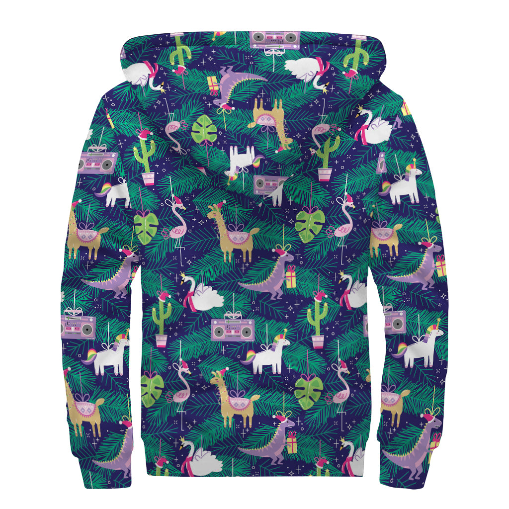 Funny Christmas Decoration Pattern Print Sherpa Lined Zip Up Hoodie