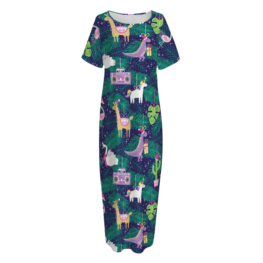 Funny Christmas Decoration Pattern Print Short Sleeve Long Nightdress