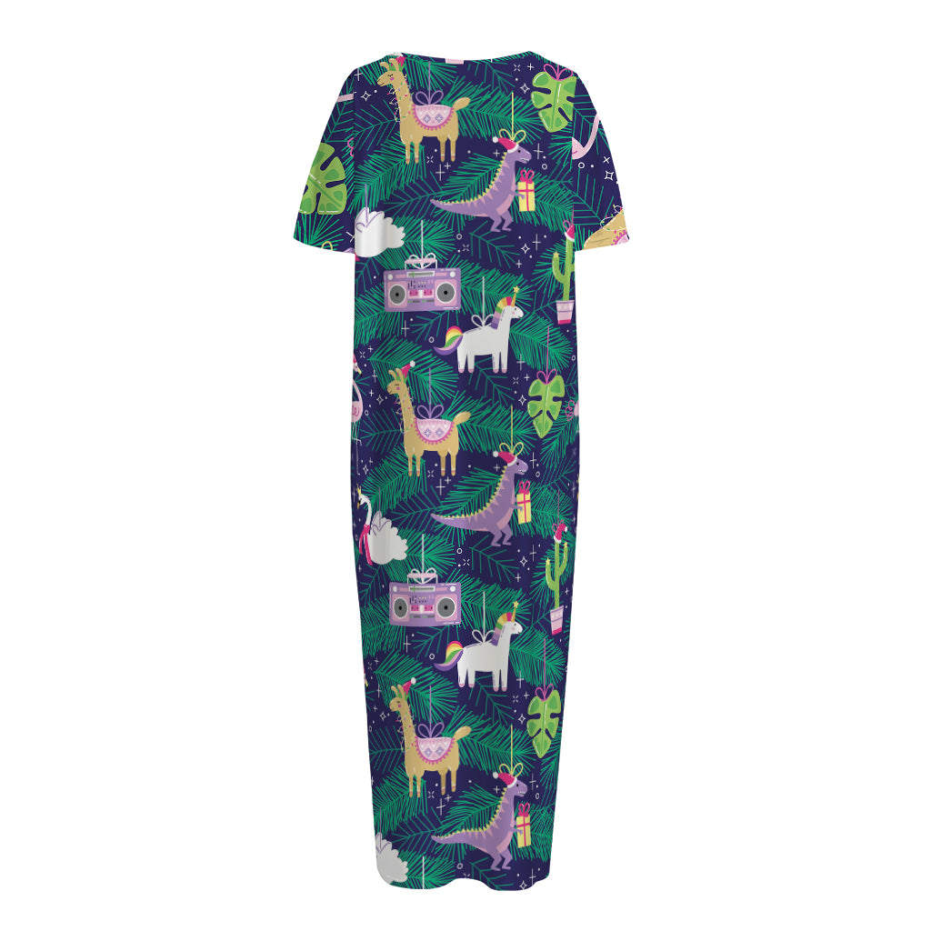 Funny Christmas Decoration Pattern Print Short Sleeve Long Nightdress