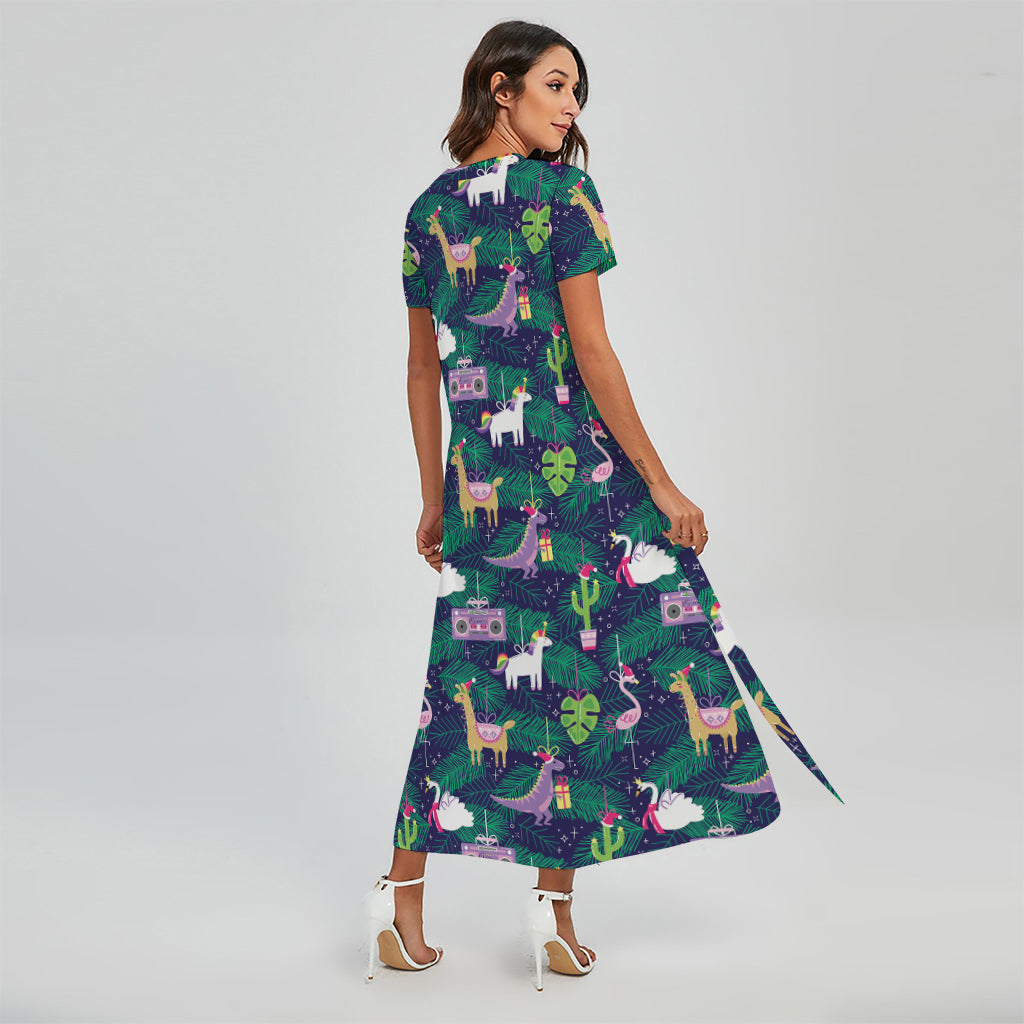 Funny Christmas Decoration Pattern Print Short Sleeve Maxi Dress