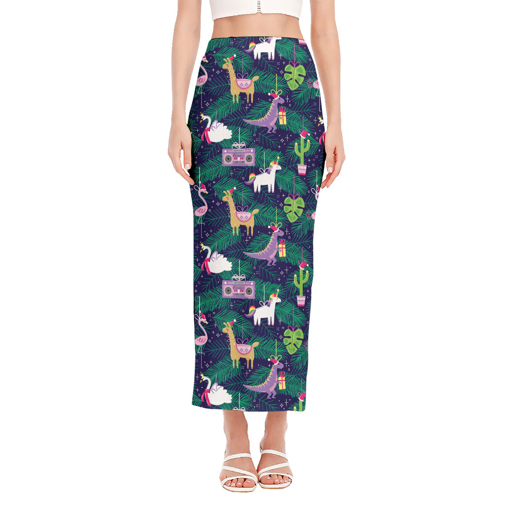 Funny Christmas Decoration Pattern Print Side Slit Maxi Skirt