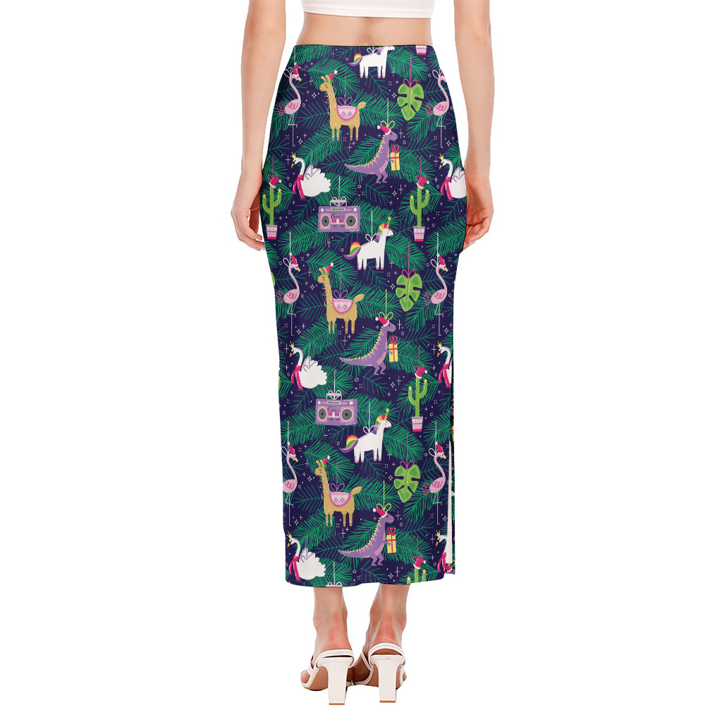 Funny Christmas Decoration Pattern Print Side Slit Maxi Skirt