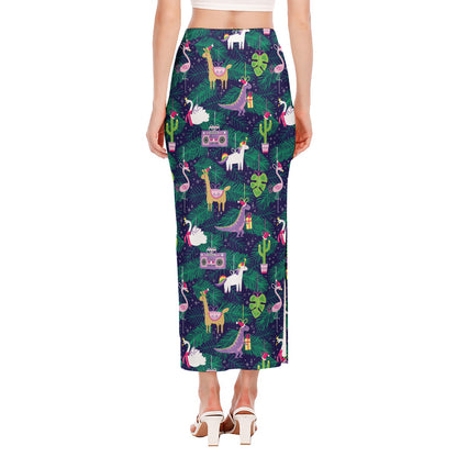 Funny Christmas Decoration Pattern Print Side Slit Maxi Skirt
