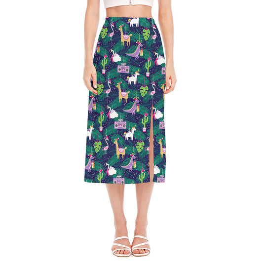 Funny Christmas Decoration Pattern Print Side Slit Midi Skirt
