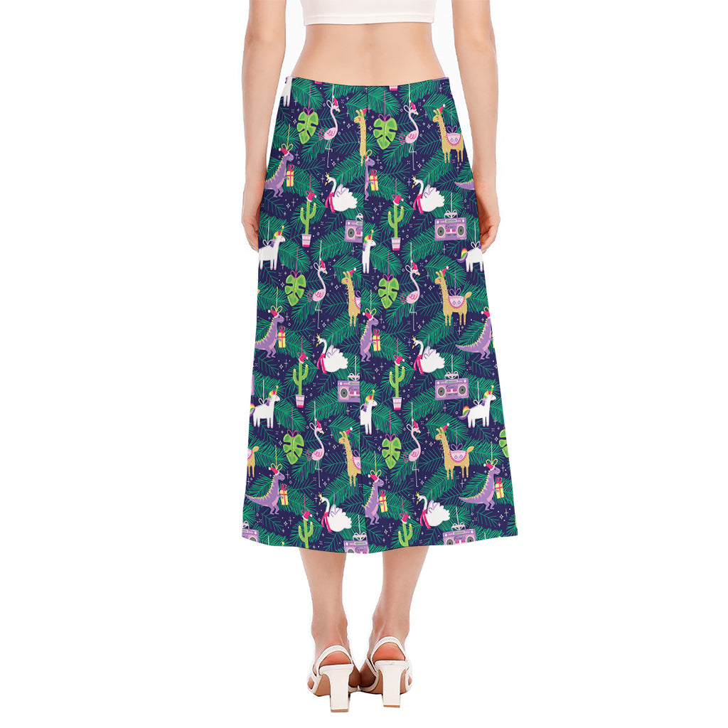Funny Christmas Decoration Pattern Print Side Slit Midi Skirt