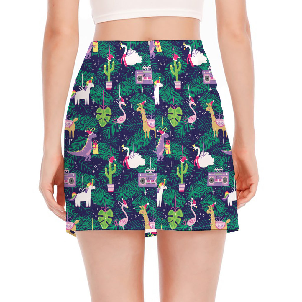 Funny Christmas Decoration Pattern Print Side Slit Mini Skirt