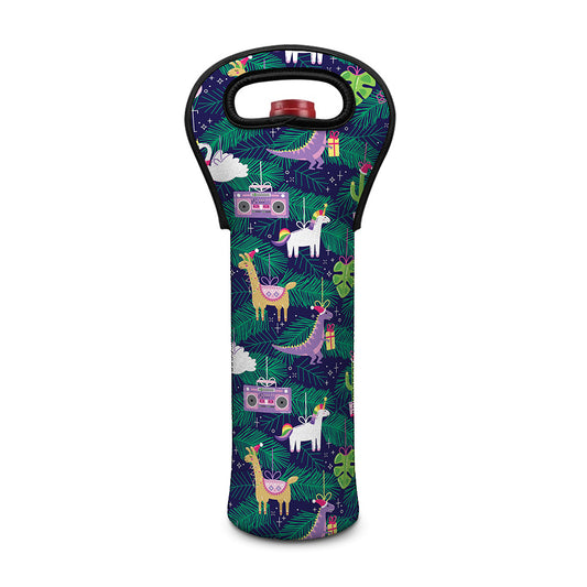 Funny Christmas Decoration Pattern Print Single Neoprene Wine Tote