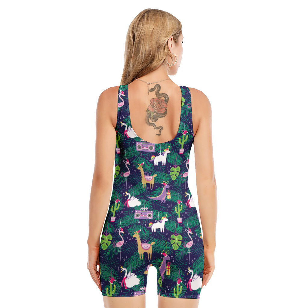 Funny Christmas Decoration Pattern Print Sleeveless One Piece Swimsuit