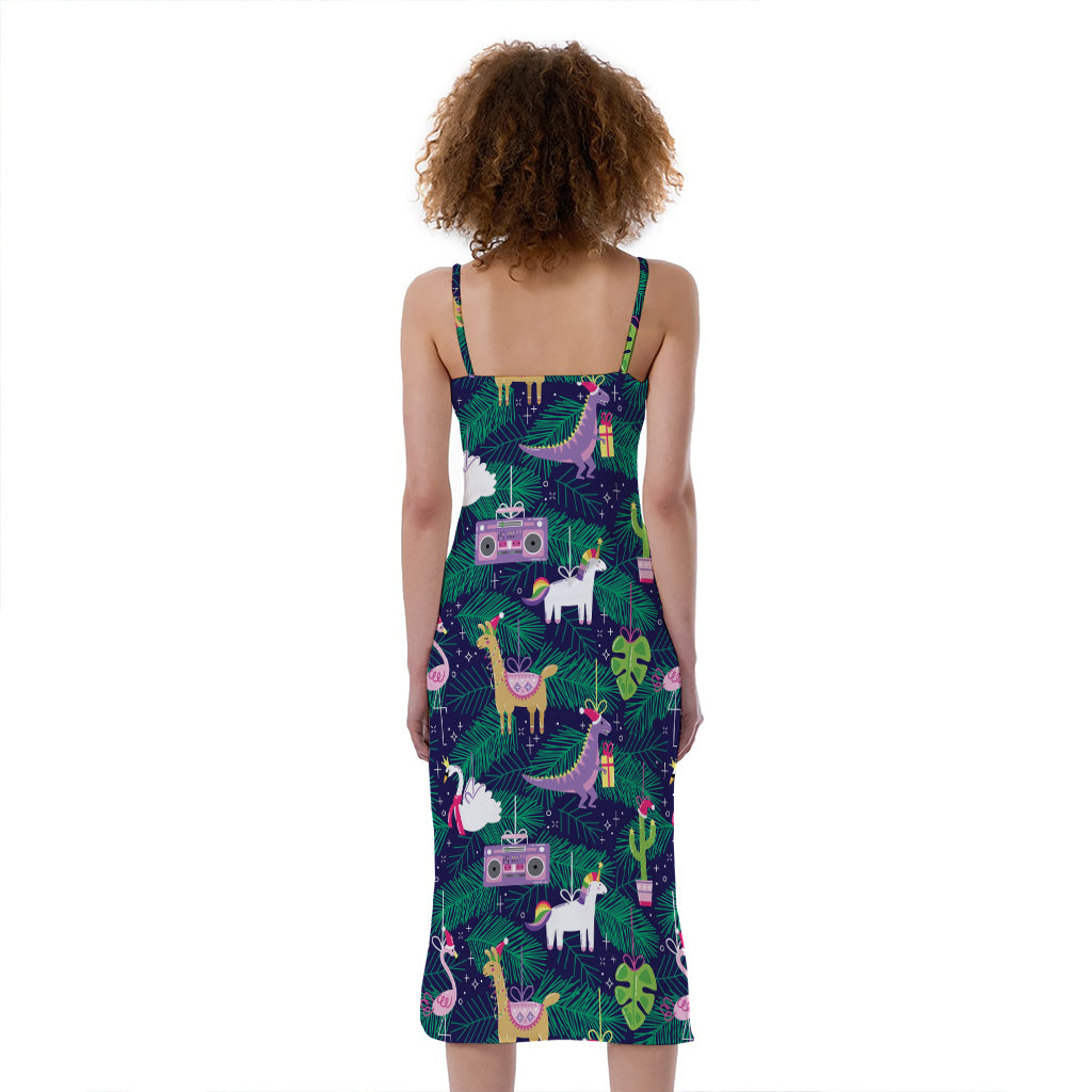 Funny Christmas Decoration Pattern Print Slim Fit Midi Cami Dress