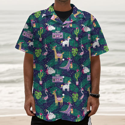 Funny Christmas Decoration Pattern Print Textured Short Sleeve Shirt