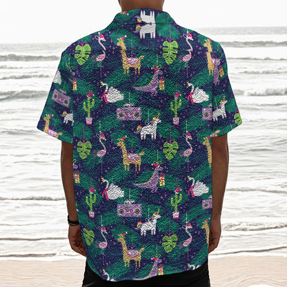 Funny Christmas Decoration Pattern Print Textured Short Sleeve Shirt