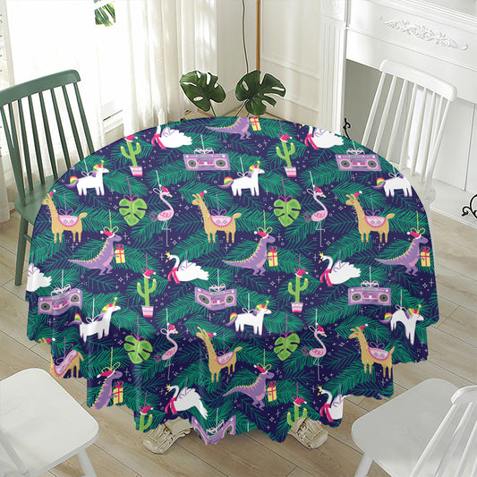 Funny Christmas Decoration Pattern Print Waterproof Round Tablecloth