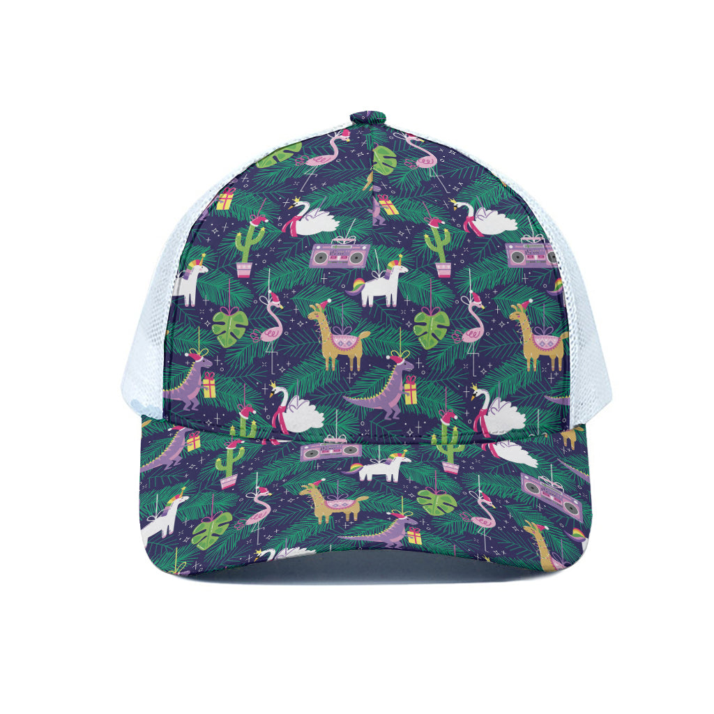 Funny Christmas Decoration Pattern Print White Mesh Trucker Cap