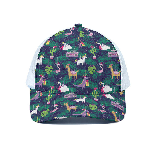 Funny Christmas Decoration Pattern Print White Mesh Trucker Cap