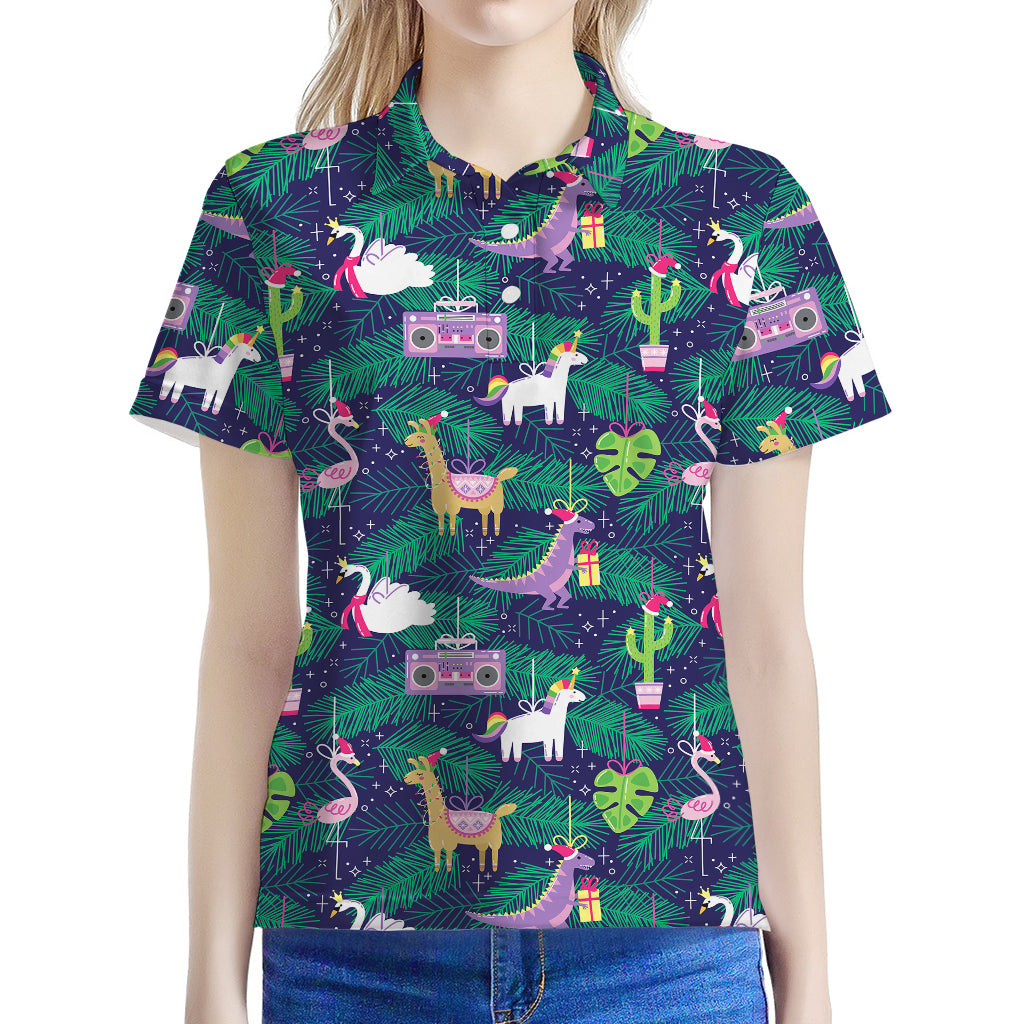 Funny Christmas Decoration Pattern Print Women's Polo Shirt