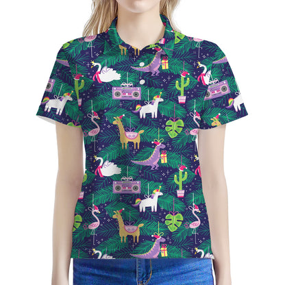 Funny Christmas Decoration Pattern Print Women's Polo Shirt