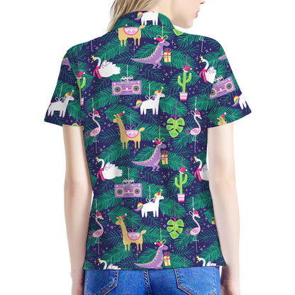 Funny Christmas Decoration Pattern Print Women's Polo Shirt