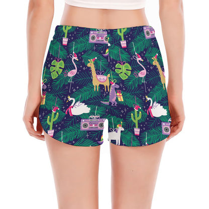 Funny Christmas Decoration Pattern Print Women's Split Running Shorts