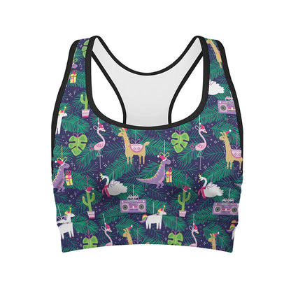 Funny Christmas Decoration Pattern Print Women's Sports Bra