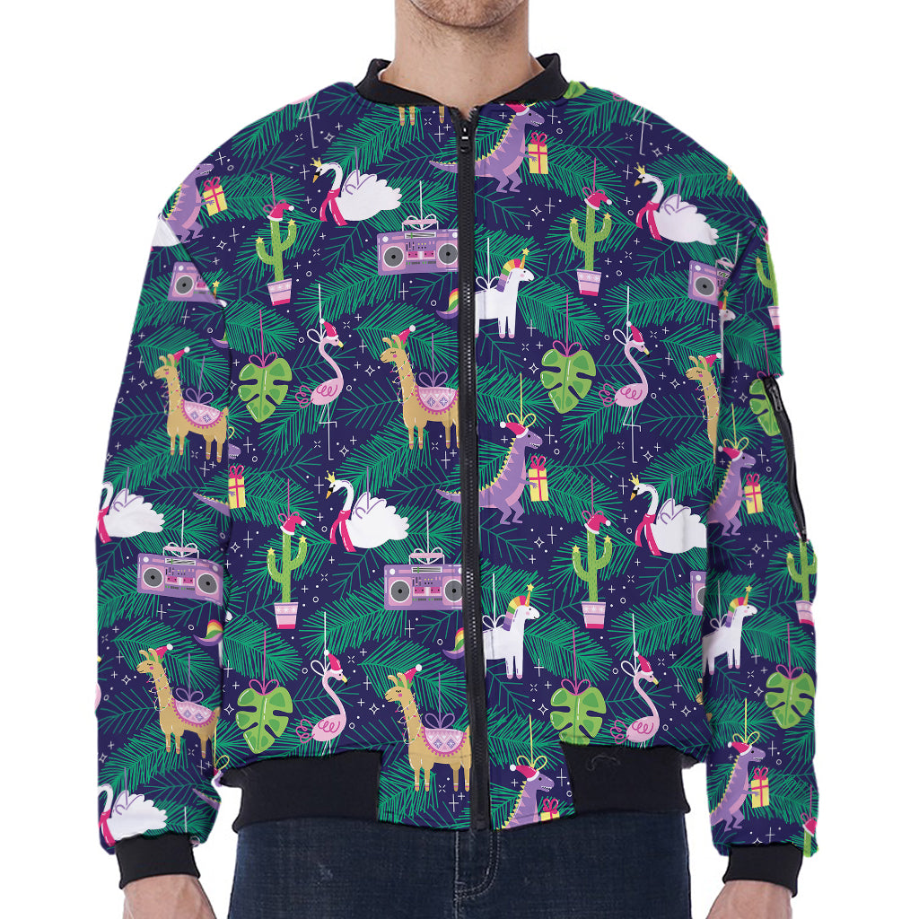 Funny Christmas Decoration Pattern Print Zip Sleeve Bomber Jacket