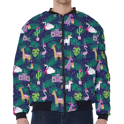 Funny Christmas Decoration Pattern Print Zip Sleeve Bomber Jacket