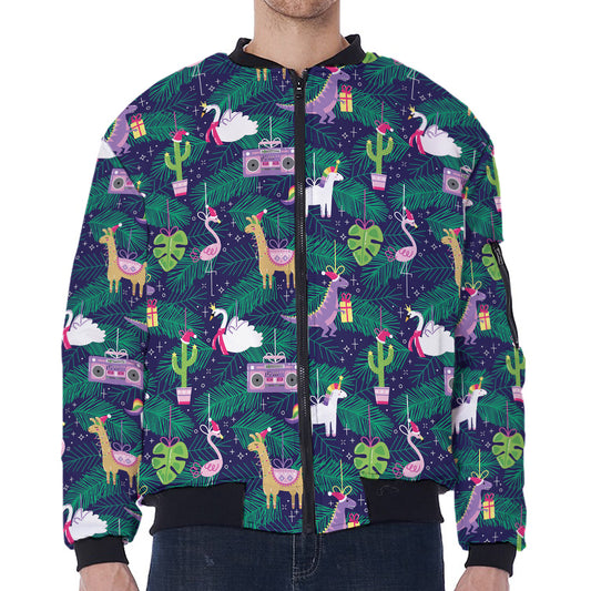 Funny Christmas Decoration Pattern Print Zip Sleeve Bomber Jacket