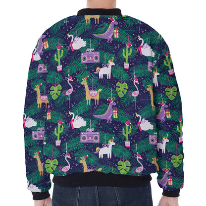 Funny Christmas Decoration Pattern Print Zip Sleeve Bomber Jacket