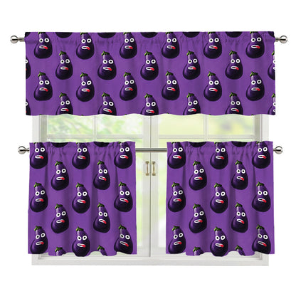 Funny Eggplant Pattern Print 3 Piece Kitchen Curtains